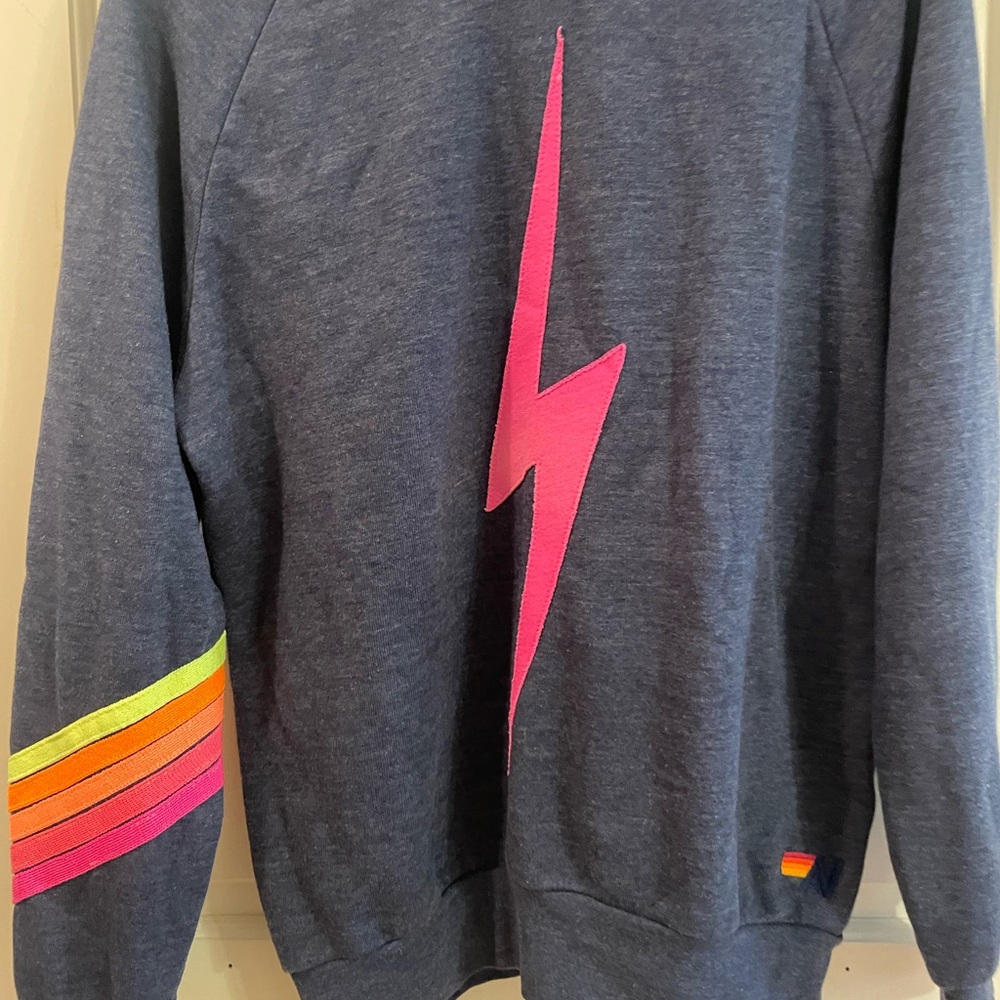 Aviator Nation Navy Sweater with Pink Lightning Bolt